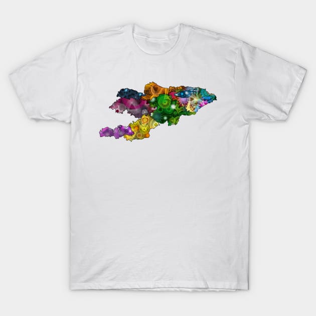 Spirograph Patterned Kyrgyzstan Regions Map T-Shirt by RachelEDesigns